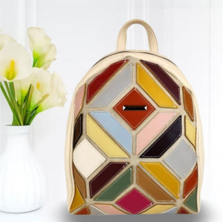 Rucsac elegant de dama Silvia Chic (MULTICOLOR cu fond CREM) [0]
