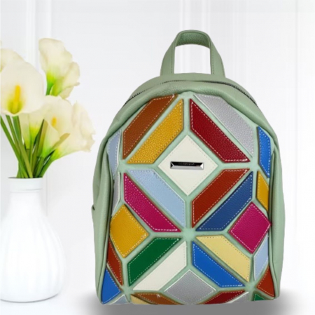 RUCSACURI - Rucsac elegant de dama Silvia Chic (MULTICOLOR cu fond VERDE)