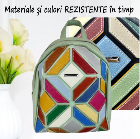 Rucsac elegant de dama Silvia Chic (MULTICOLOR cu fond VERDE) [3]