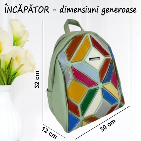 Rucsac elegant de dama Silvia Chic (MULTICOLOR cu fond VERDE) [2]