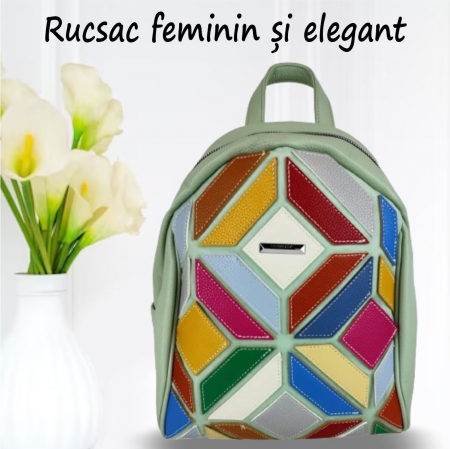 Rucsac elegant de dama Silvia Chic (MULTICOLOR cu fond VERDE) [1]
