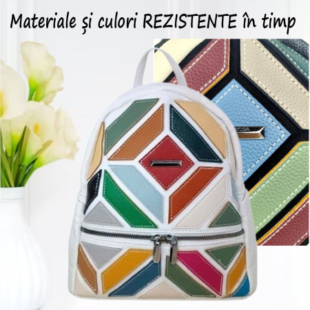 Rucsac elegant de dama Silvia Chic B (MULTICOLOR cu fond ALB) [3]