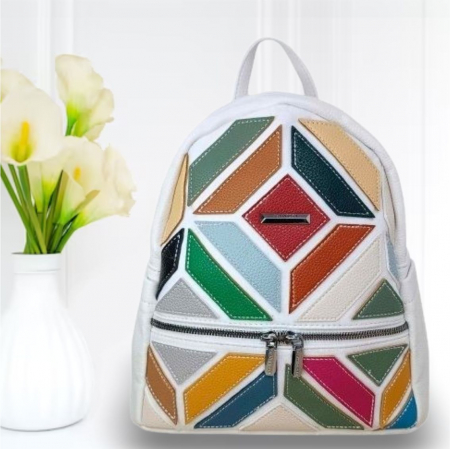RUCSACURI - Rucsac elegant de dama Silvia Chic B (MULTICOLOR cu fond ALB)