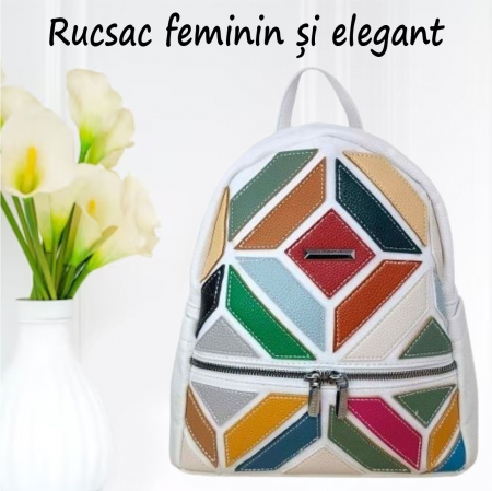 Rucsac elegant de dama Silvia Chic B (MULTICOLOR cu fond ALB) [1]