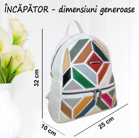 Rucsac elegant de dama Silvia Chic B (MULTICOLOR cu fond ALB) [2]