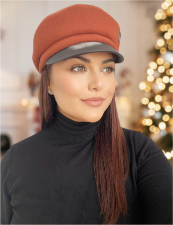 Sapca eleganta din stofa lux cu cozoroc negru din piele (CARAMIZIU) - marime UNIVERSALA [1]