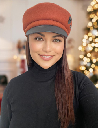SEPCI DAMA LUX - Sapca eleganta din stofa lux cu cozoroc negru din piele (CARAMIZIU) - marime UNIVERSALA