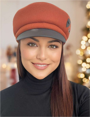 Sapca eleganta din stofa lux cu cozoroc negru din piele (CARAMIZIU) - marime UNIVERSALA [3]