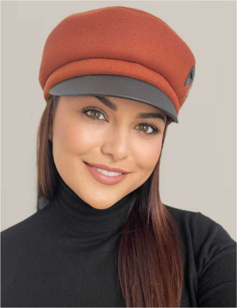 Sapca eleganta din stofa lux cu cozoroc negru din piele (CARAMIZIU) - marime UNIVERSALA [4]