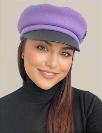 Sapca eleganta din stofa lux cu cozoroc negru din piele (MOV) - marime UNIVERSALA [4]