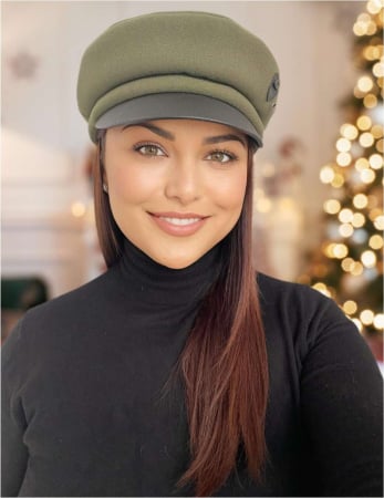 SEPCI DAMA LUX - Sapca eleganta din stofa lux cu cozoroc negru din piele (KAKI) - marime UNIVERSALA