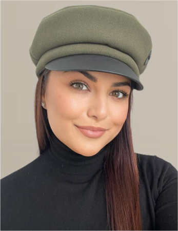 Sapca eleganta din stofa lux cu cozoroc negru din piele (KAKI) - marime UNIVERSALA [3]