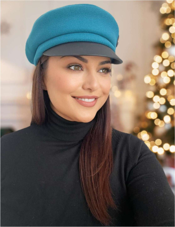 Sapca eleganta din stofa lux cu cozoroc negru din piele (TURCOAZ) - marime UNIVERSALA [1]