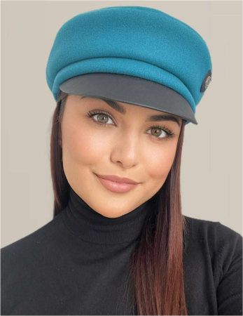 Sapca eleganta din stofa lux cu cozoroc negru din piele (TURCOAZ) - marime UNIVERSALA [3]