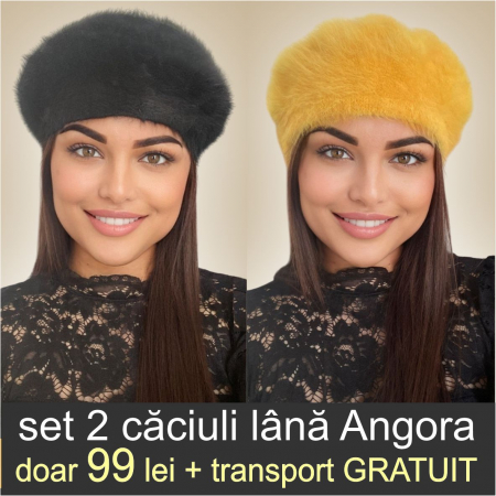 CACIULITE ANGORA - Set 2 caciuli din lana de Angora - Princess Duo (NEGRU+GALBEN) - marime universala