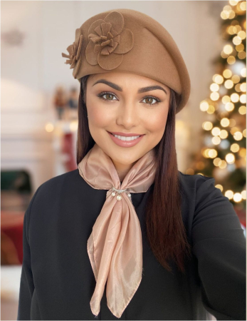 OFERTA ZILEI: palarie lux + esarfa CADOU la doar 139 lei + transport GRATIS - Palarie dama toca REGINA LUX -palarie maro, reglabila