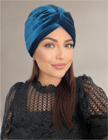 Turban dama din catifea lux cu captuseala MONALISA (ALBASTRU) - marime universala [2]