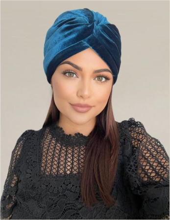 Turban dama din catifea lux cu captuseala MONALISA (ALBASTRU) - marime universala [3]
