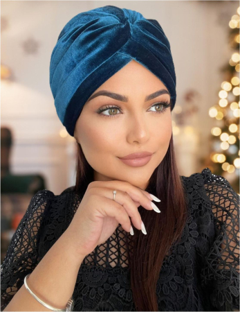 COLECTIA NOUA - Turban dama din catifea lux cu captuseala MONALISA (ALBASTRU) - marime universala