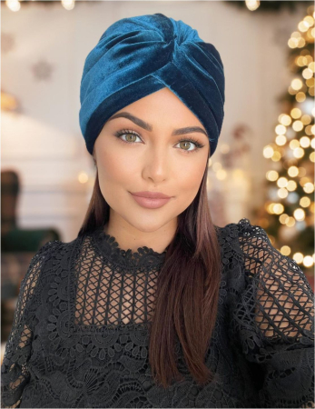 Turban dama din catifea lux cu captuseala MONALISA (ALBASTRU) - marime universala [1]