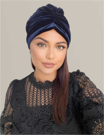 Turban dama din catifea lux cu captuseala MONALISA (BLEUMARIN) - marime universala [2]