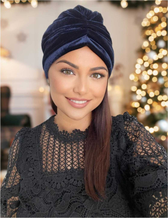Turban dama din catifea lux cu captuseala MONALISA (BLEUMARIN) - marime universala [1]