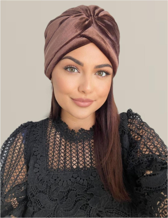 Turban dama din catifea lux cu captuseala MONALISA (MARO mahon) - marime universala [2]