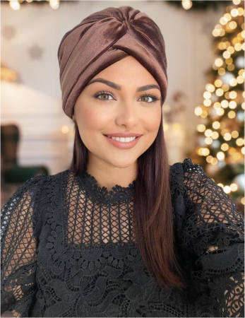 Turban dama din catifea lux cu captuseala MONALISA (MARO mahon) - marime universala [1]