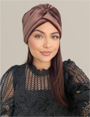 Turban dama din catifea lux cu captuseala MONALISA (MARO mahon) - marime universala [3]