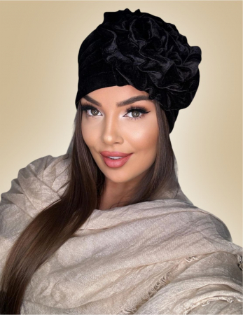 Turban elegant din catifea lux AFRODITA (NEGRU) - marime universala [1]