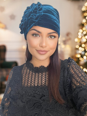 Turban elegant din catifea lux AFRODITA (ALBASTRU) - marime universala [1]