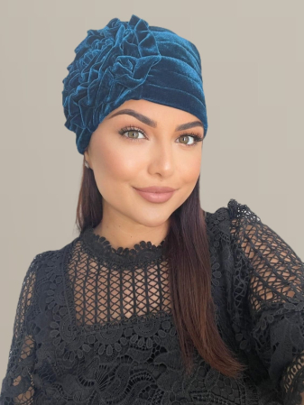Turban elegant din catifea lux AFRODITA (ALBASTRU) - marime universala [2]