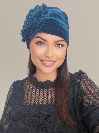 Turban elegant din catifea lux AFRODITA (ALBASTRU) - marime universala [3]