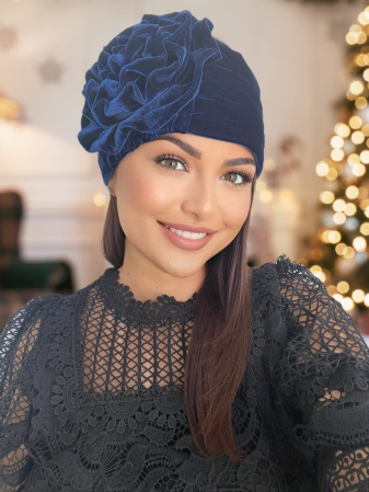 Turban elegant din catifea lux AFRODITA (BLEUMARIN) - marime universala [1]