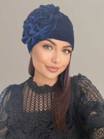 Turban elegant din catifea lux AFRODITA (BLEUMARIN) - marime universala [3]