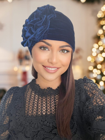 TURBANE - Turban elegant din catifea lux AFRODITA (BLEUMARIN) - marime universala