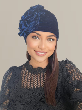 Turban elegant din catifea lux AFRODITA (BLEUMARIN) - marime universala [2]