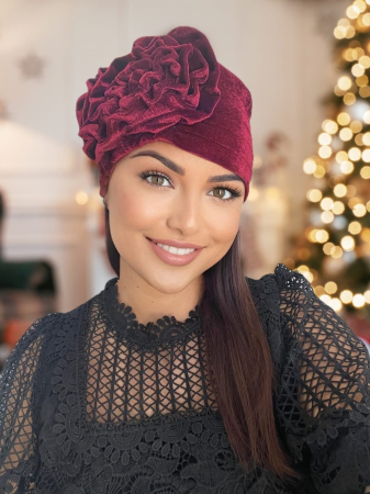 TURBANE - Turban elegant din catifea lux AFRODITA (GRENA) - marime universala