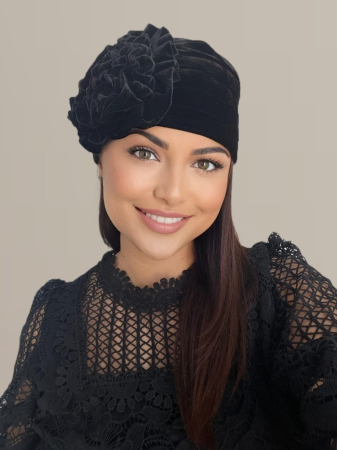 Turban elegant din catifea lux AFRODITA (NEGRU) - marime universala [2]