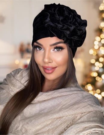TURBANE DAMA LUX - Turban elegant din catifea lux AFRODITA (NEGRU) - marime universala
