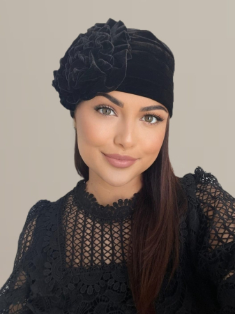 Turban elegant din catifea lux AFRODITA (NEGRU) - marime universala [3]