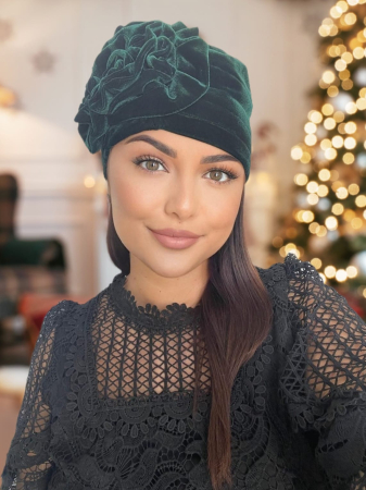 TURBANE - Turban elegant din catifea lux AFRODITA (VERDE) - marime universala