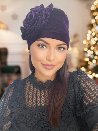 Turban elegant din catifea lux AFRODITA (VIOLET) - marime universala [1]