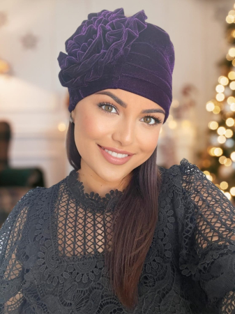 TURBANE - Turban elegant din catifea lux AFRODITA (VIOLET) - marime universala