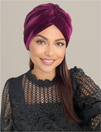 Turban dama din catifea lux cu captuseala MONALISA (GRENA PRUNIA) - marime universala [3]
