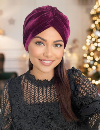 Turban dama din catifea lux cu captuseala MONALISA (GRENA PRUNIA) - marime universala [1]