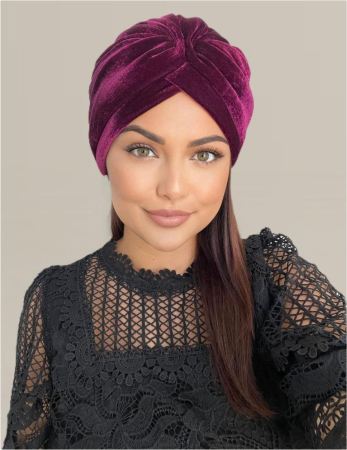 Turban dama din catifea lux cu captuseala MONALISA (GRENA PRUNIA) - marime universala [2]