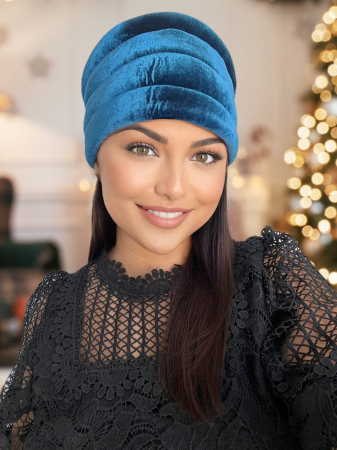 TURBANE - Turban elegant din catifea lux VENUS (ALBASTRU) - marime universala