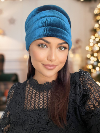 Turban elegant din catifea lux VENUS (ALBASTRU) - marime universala [1]