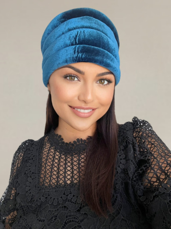 Turban elegant din catifea lux VENUS (ALBASTRU) - marime universala [3]